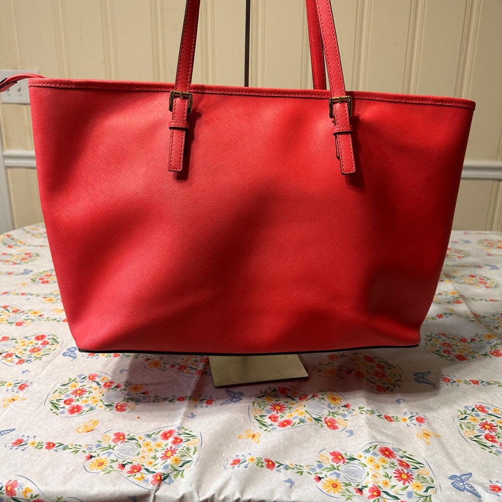 Michael Michael Kors Red Leather Tote with Black Accents - Picture 4 of 14